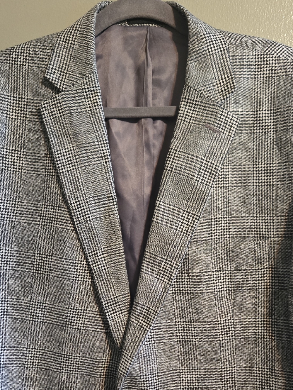 Michael Kors Mens Classic-Fit 100% Linen Plaid Sport Coat Blazer Grey Black 46L - Picture 2 of 11